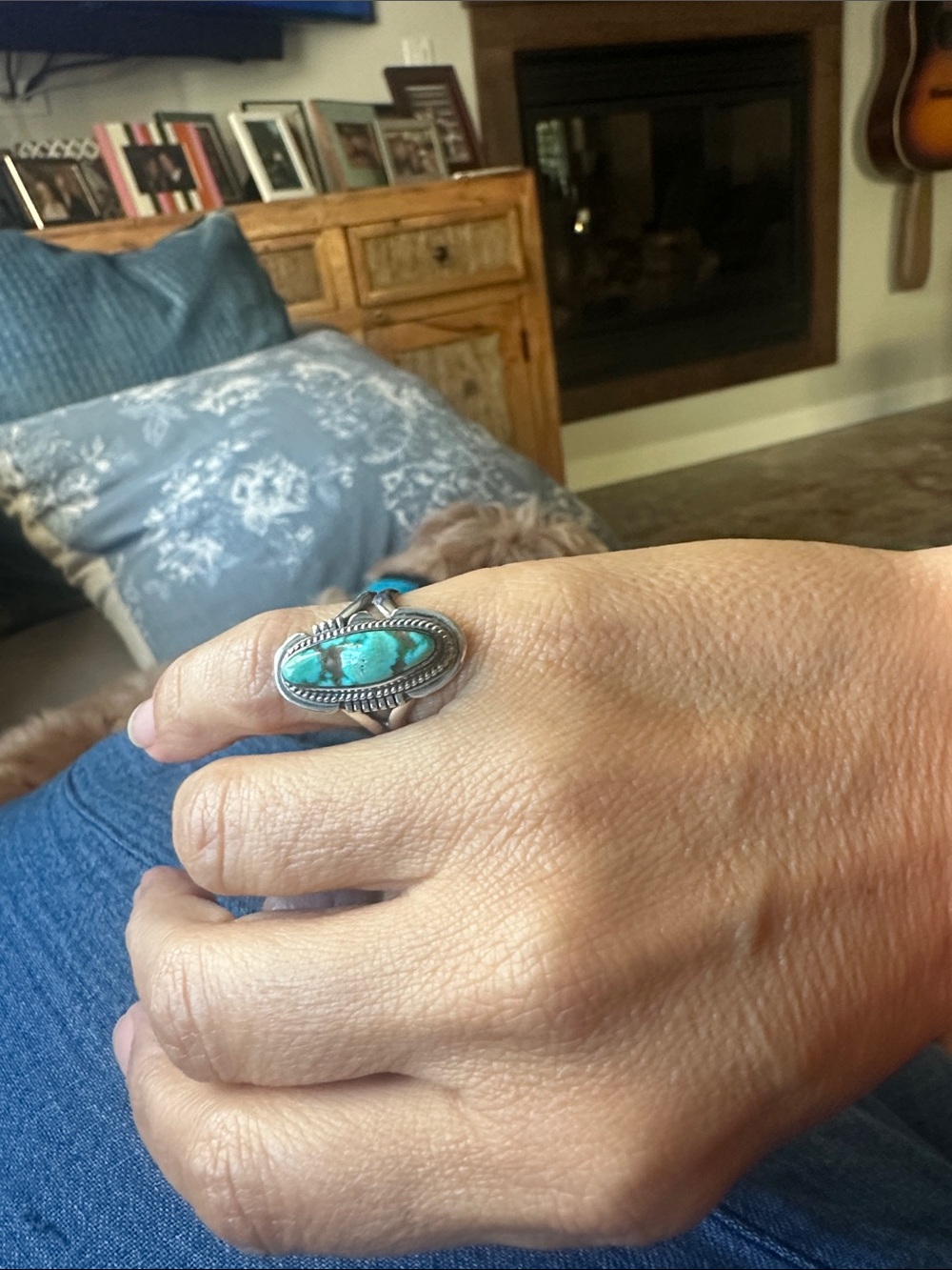 Turquoise Oval Sterling-Style Statement Ring - Blue Green